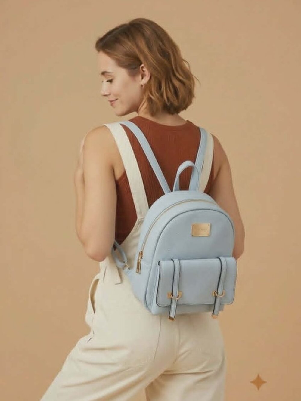 KKXIU Small Backpack/Purse with Vegan Leather in Baby Blue